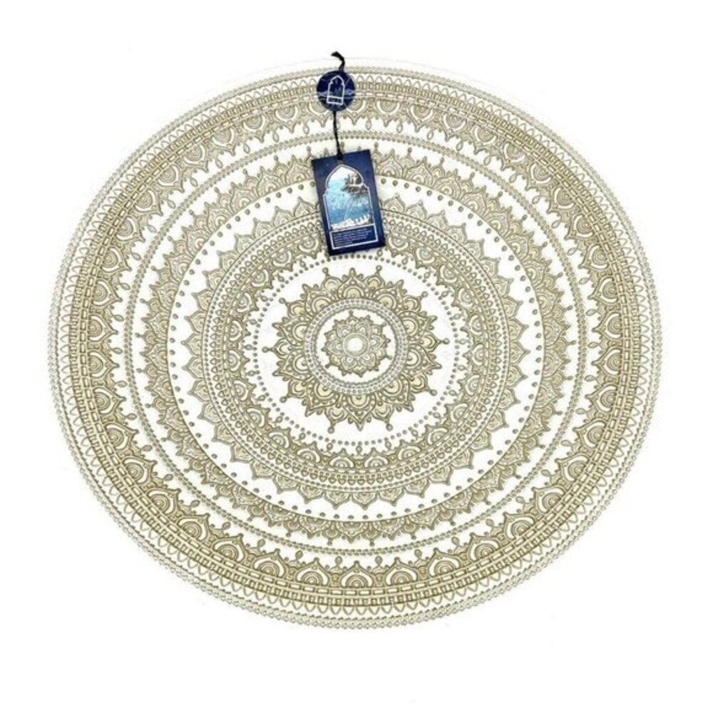 Turkish Glass White Glass Round Bowl Serving Salad Gold Lace Print 16" Wide XL
